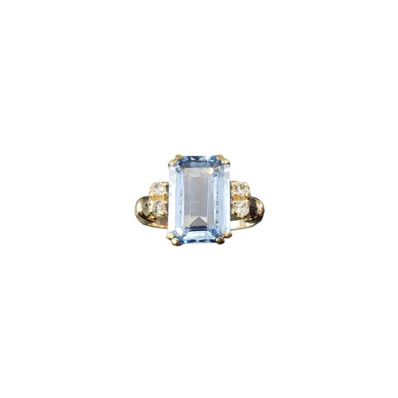 14 Karat Yellow Gold Synthetic Blue Spinel Diamond Ring Size 6 #17090